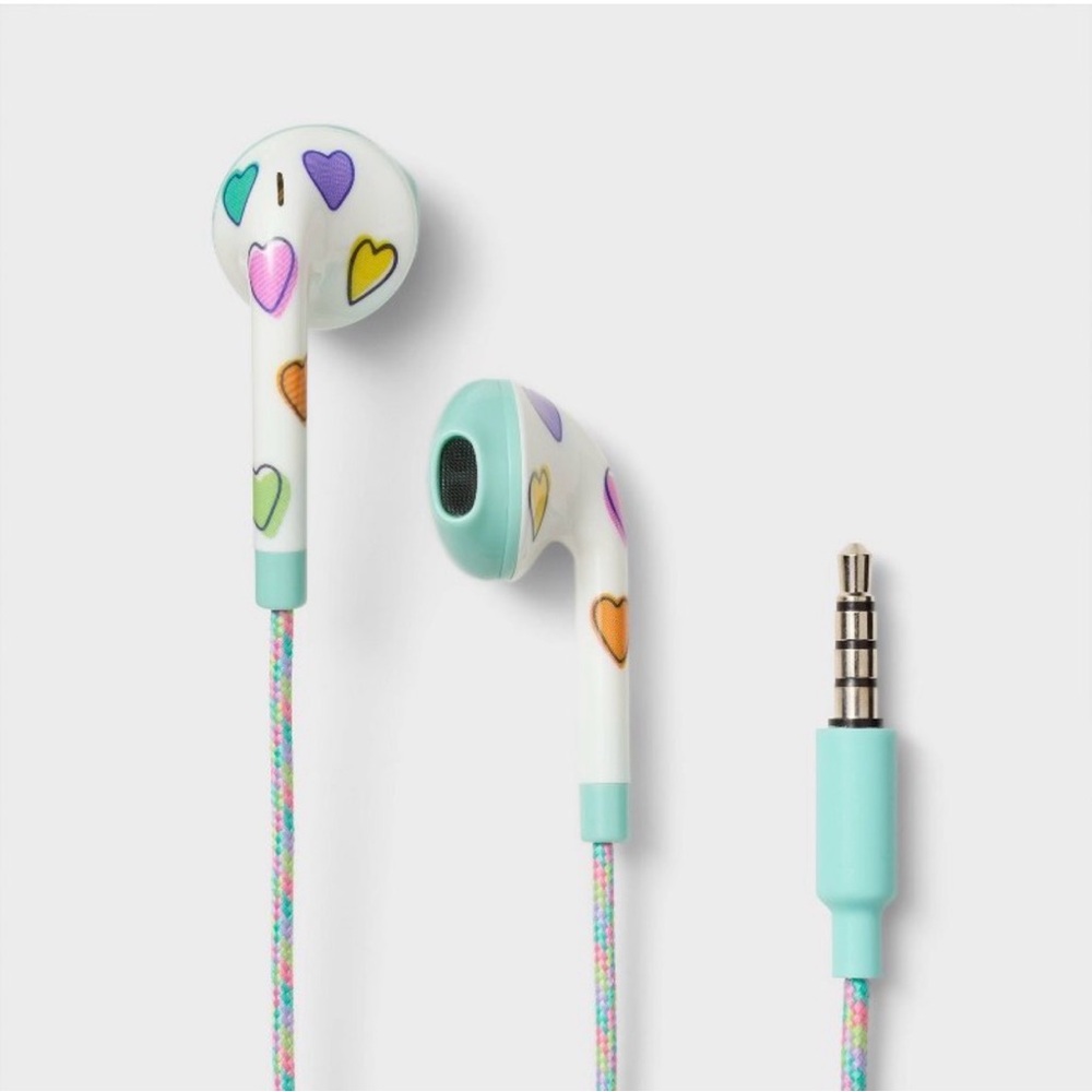 Roller Rabbit x Target White Heart-Print Wired Earbuds with Mint Accents